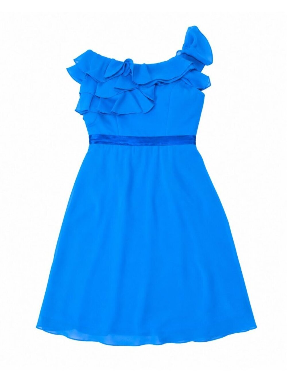 LightInTheBox Blue One Shoulder Ruffle A-Line Dress Womens XS Est Knee Length.